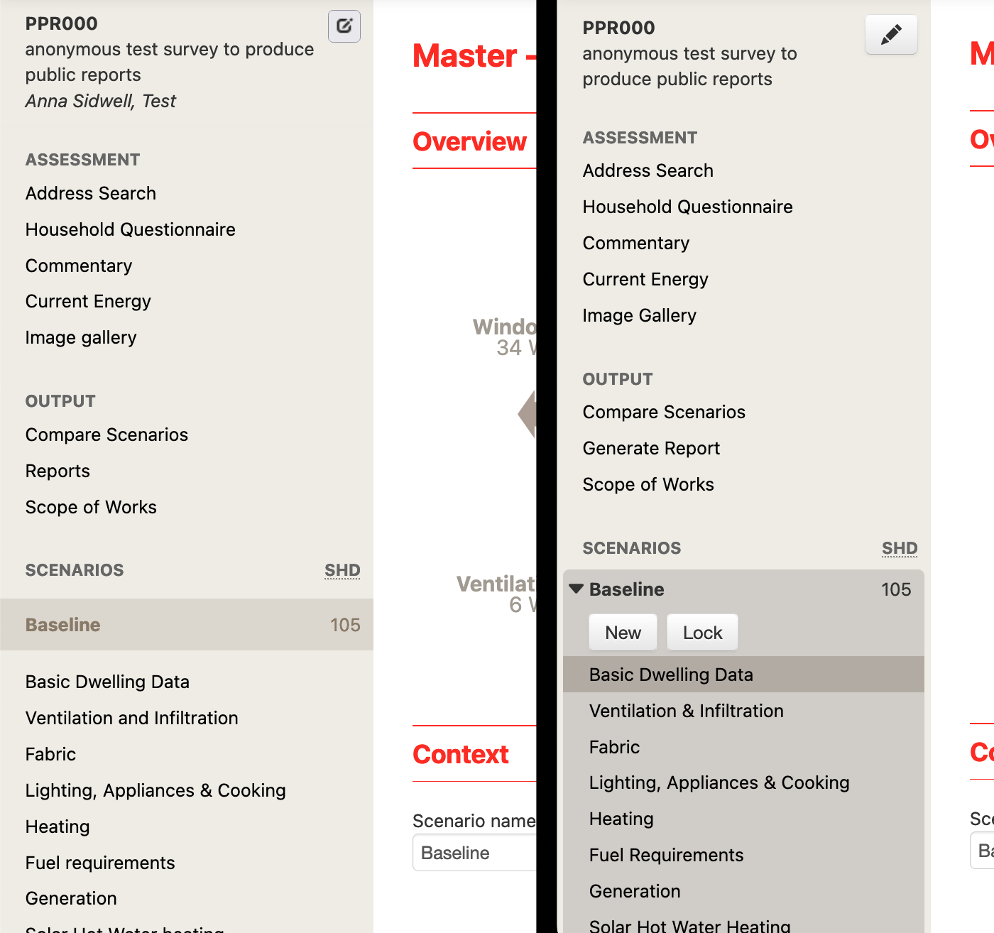 A screenshot of the old and the new versions of the HRP sidebar; changes are further described below